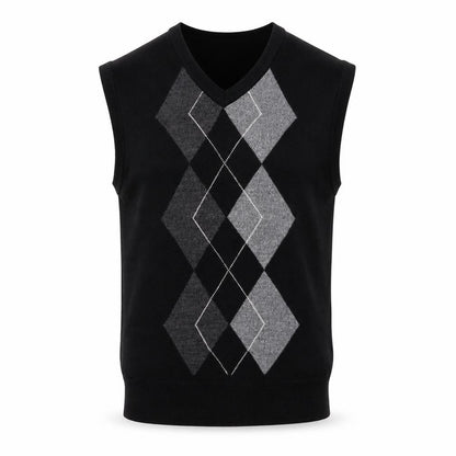 Dockers Men's Black Argyle Sleeveless V-Neck Knit Vest L