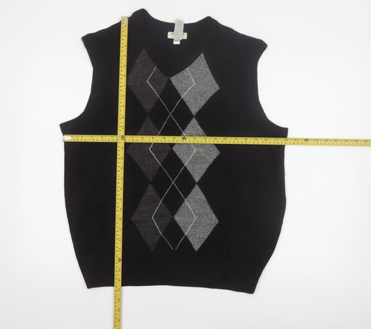 Dockers Men's Black Argyle Sleeveless V-Neck Knit Vest L