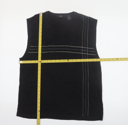 H&H Men Black Silk Blend Sleeveless V-Neck Vest Jumper M
