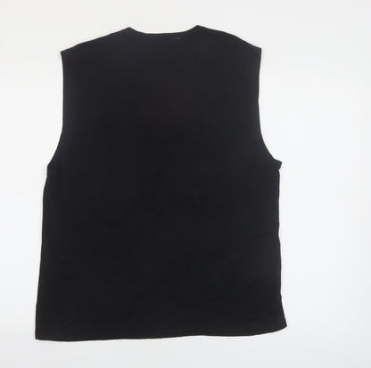 H&H Men Black Silk Blend Sleeveless V-Neck Vest Jumper M