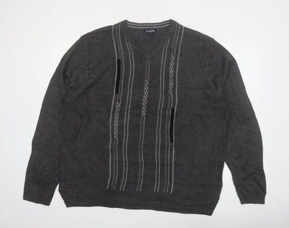 Arnold Palmer Men's Grey XL V-Neck Striped Knit Pullover Jumper