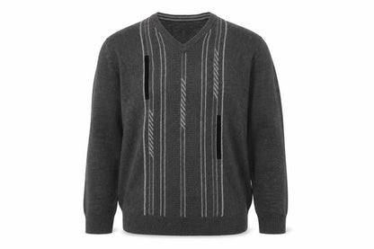 Arnold Palmer Men's Grey XL V-Neck Striped Knit Pullover Jumper