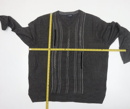 Arnold Palmer Men's Grey XL V-Neck Striped Knit Pullover Jumper