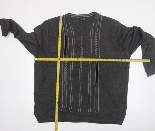 Arnold Palmer Men's Grey XL V-Neck Striped Knit Pullover Jumper