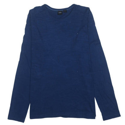 Hugo Boss Men's Blue Long Sleeve Crew Neck Cotton T-Shirt Medium