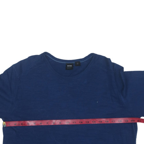 Hugo Boss Men's Blue Long Sleeve Crew Neck Cotton T-Shirt Medium