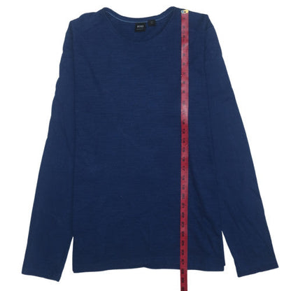 Hugo Boss Men's Blue Long Sleeve Crew Neck Cotton T-Shirt Medium