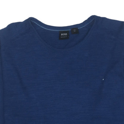 Hugo Boss Men's Blue Long Sleeve Crew Neck Cotton T-Shirt Medium