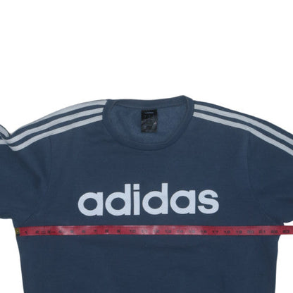 Adidas Men Blue Logo Crew Neck Pullover Sweatshirt Size M