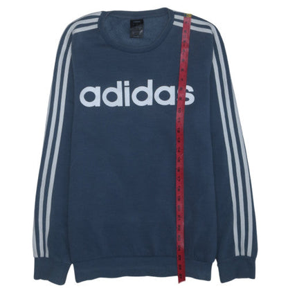 Adidas Men Blue Logo Crew Neck Pullover Sweatshirt Size M