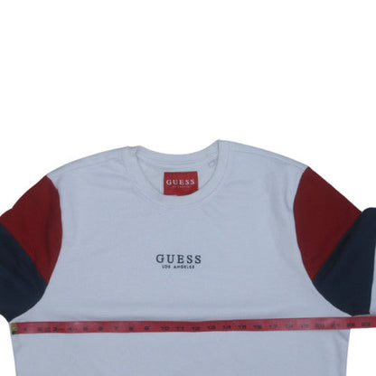 GUESS Men's White Logo Embroidered Sweatshirt Size L Pullover Crew Neck