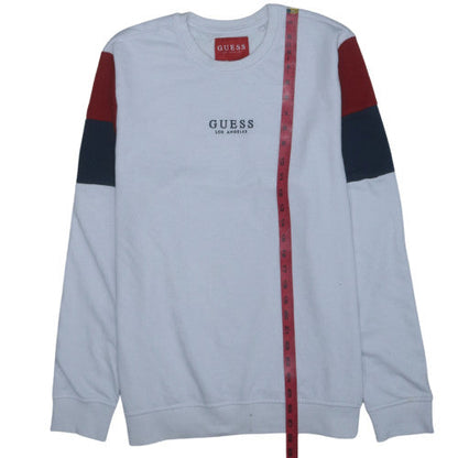 GUESS Men's White Logo Embroidered Sweatshirt Size L Pullover Crew Neck