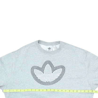 Adidas Women Grey Crew Neck Pullover Sweatshirt Size M Logo Design