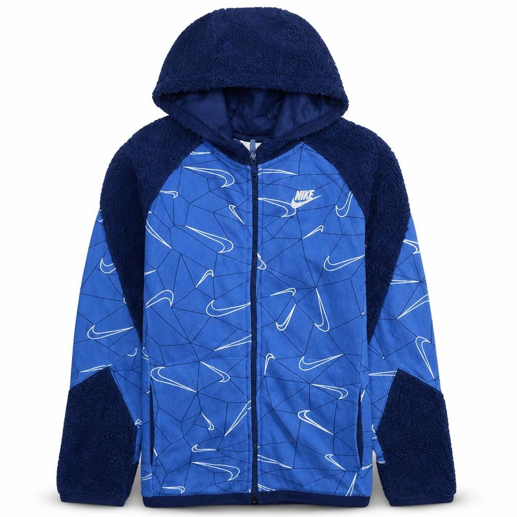 Front view of Nike boys’ blue full zip fleece hoodie xl 158-170cm graphic sportswear