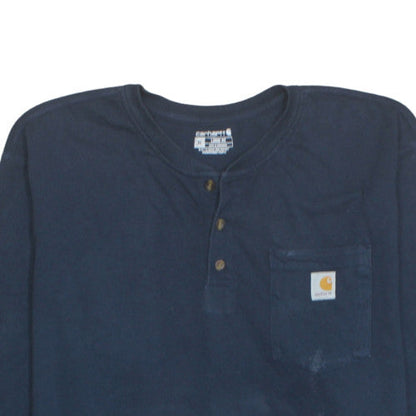 Carhartt Men's Navy Henley Long Sleeve Loose Fit T-Shirt XL