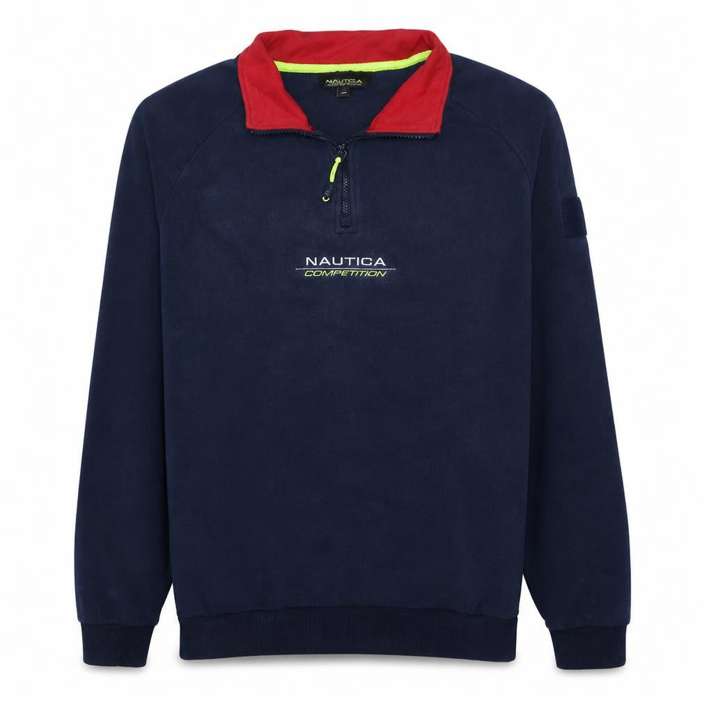 Nautica Men’s Blue 1/4 Zip Fleece Sweatshirt UK M Logo Sports Style