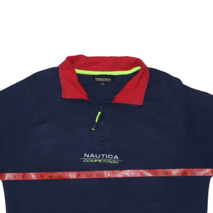 Nautica Men’s Blue 1/4 Zip Fleece Sweatshirt UK M Logo Sports Style