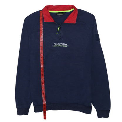 Nautica Men’s Blue 1/4 Zip Fleece Sweatshirt UK M Logo Sports Style