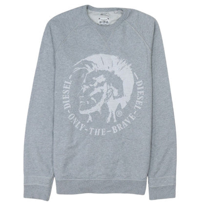 Diesel Men's Grey Crew Neck Logo Pullover Sweatshirt L