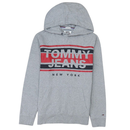 Tommy Jeans Men's Grey Regular Fit Hoodie Small Graphic Print Cotton Blend