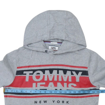 Tommy Jeans Men's Grey Regular Fit Hoodie Small Graphic Print Cotton Blend