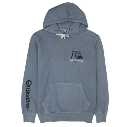 Quiksilver Men Blue Pullover Hoodie M Graphic Surf Logo Fleece
