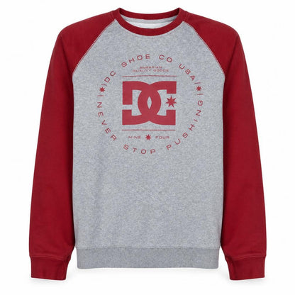 DC Men's Grey and Red Logo Crew Neck Pullover Sweatshirt M