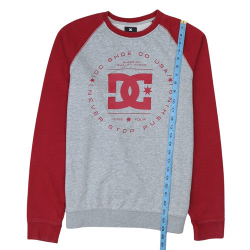 DC Men's Grey and Red Logo Crew Neck Pullover Sweatshirt M