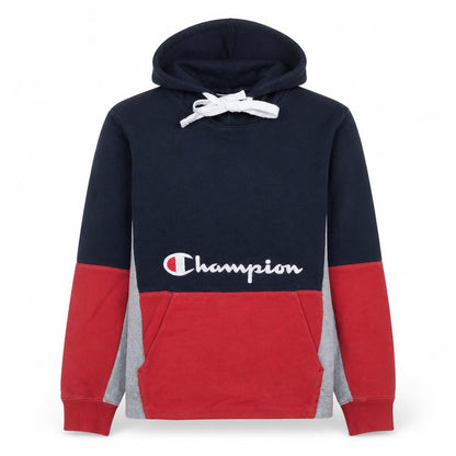 Champion Women's Navy Red Colourblock Pullover Hoodie Large 100% Cotton