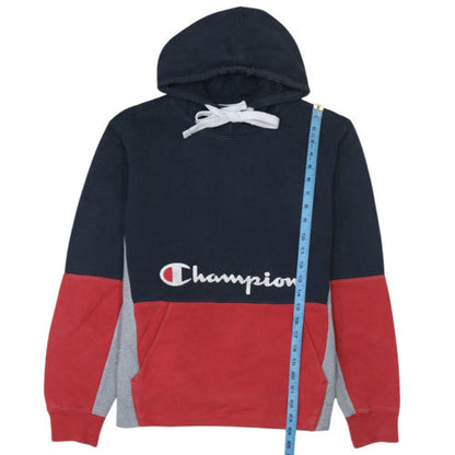 Champion Women's Navy Red Colourblock Pullover Hoodie Large 100% Cotton