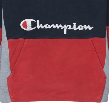 Champion Women's Navy Red Colourblock Pullover Hoodie Large 100% Cotton