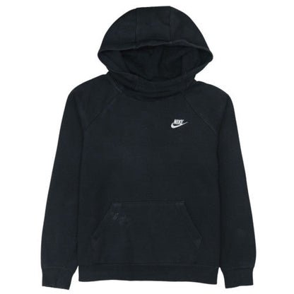 Nike Women Black Pullover Hoodie M Hooded Raglan Sleeve Logo Sweatshirt