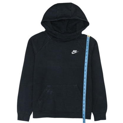 Nike Women Black Pullover Hoodie M Hooded Raglan Sleeve Logo Sweatshirt