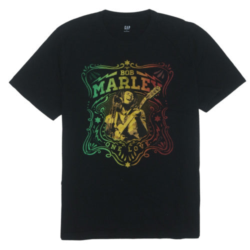 GAP Men's Black Bob Marley One Love Music Graphic T-Shirt XL