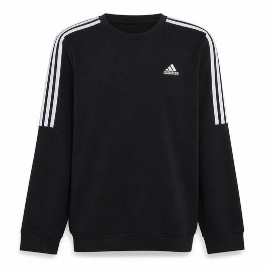 Front view of Adidas Men's Black L Pullover Sweatshirt Fleece Crew Neck Regular Fit