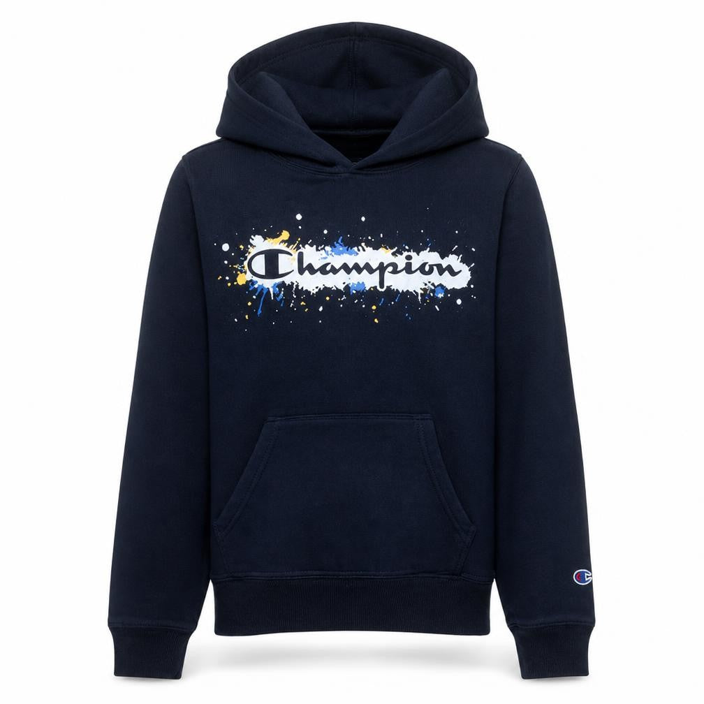 Front view of Champion boys’ blue pullover hoodie xl fleece graphic logo sweatshirt