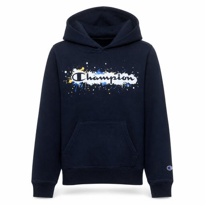 Front view of Champion boys’ blue pullover hoodie xl fleece graphic logo sweatshirt