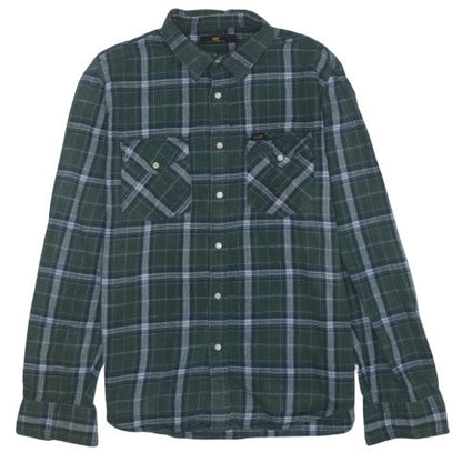 Lee Men's Green Check Flannel Button-Up Shirt Size L Long Sleeve