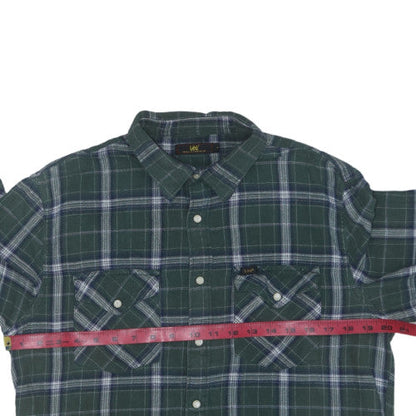 Lee Men's Green Check Flannel Button-Up Shirt Size L Long Sleeve