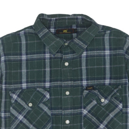 Lee Men's Green Check Flannel Button-Up Shirt Size L Long Sleeve