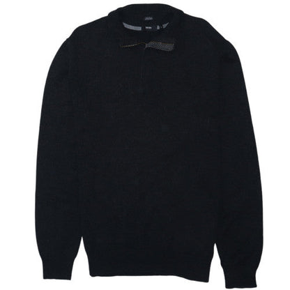 BOSS Men's Black Wool 1/2 Zip High Neck Jumper XL