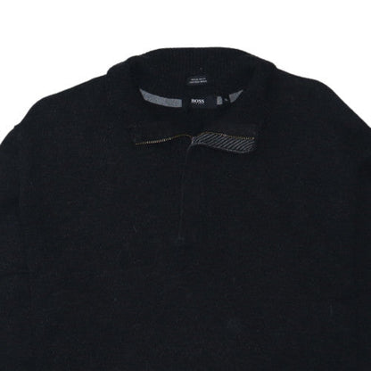 BOSS Men's Black Wool 1/2 Zip High Neck Jumper XL