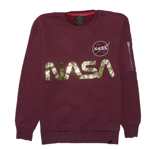 Alpha Industries Women’s Burgundy NASA Sweatshirt Medium Gold Logo