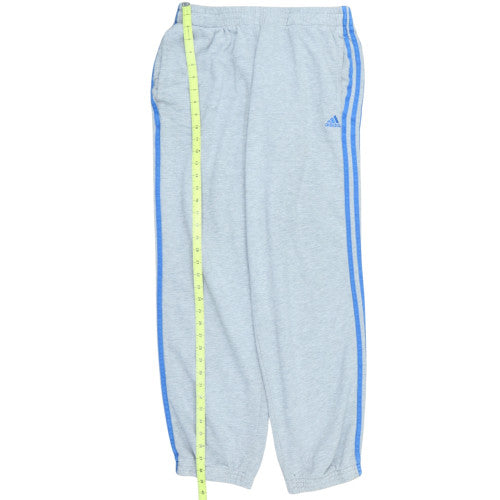 Adidas Men's Grey Regular Fit Sweatpants with Blue Stripes Size L