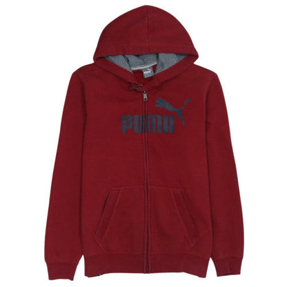 Puma Men's Red Full Zip Hoodie M Fleece Logo Sportswear