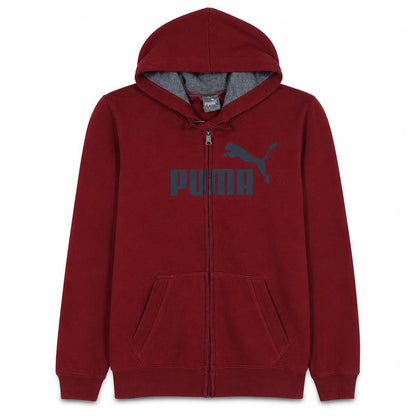 Front view of Puma Men's Red Full Zip Hoodie M Fleece Logo Sportswear