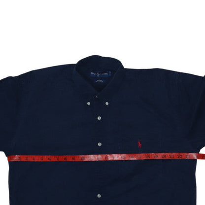 Ralph Lauren Men's Navy Blue Button-Up Casual Shirt Size 17 34 Cotton