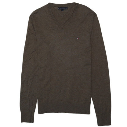 Tommy Hilfiger Men's Brown V-Neck Cotton Wool Jumper Size M