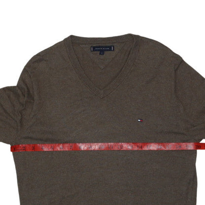 Tommy Hilfiger Men's Brown V-Neck Cotton Wool Jumper Size M