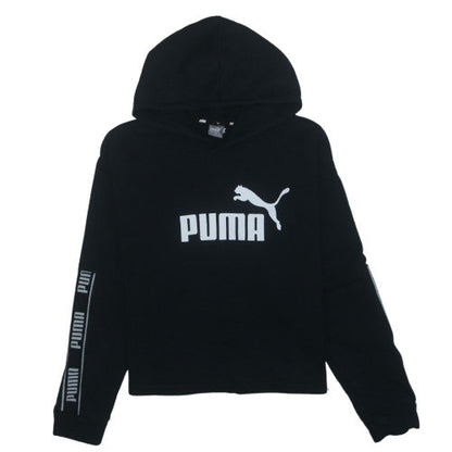 PUMA Womens Black L Pullover Hoodie Logo Print Cotton Blend